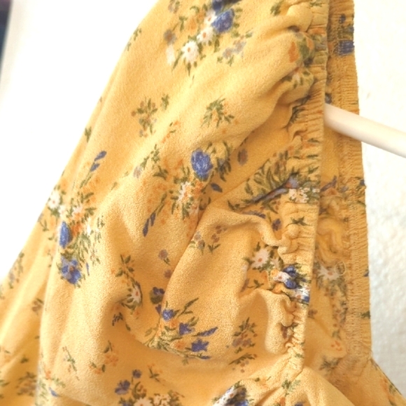 Reformation Yellow Puff Sleeve Floral Sweetheart Mini Dress Size 6 - Picture 6 of 9